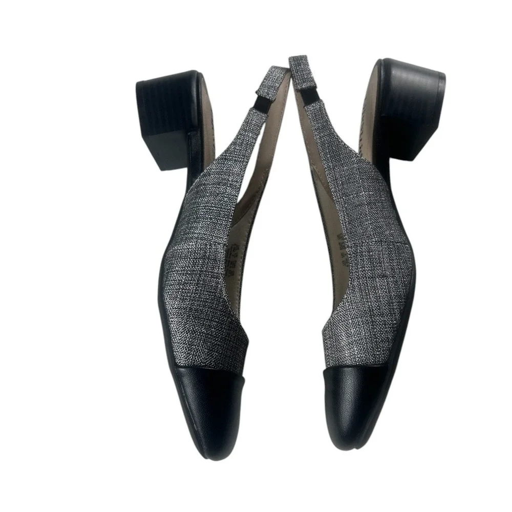 LifeStride Becoming Silver Black Cap Toe Slingback Block Heel Pumps Men 6.5M NEW